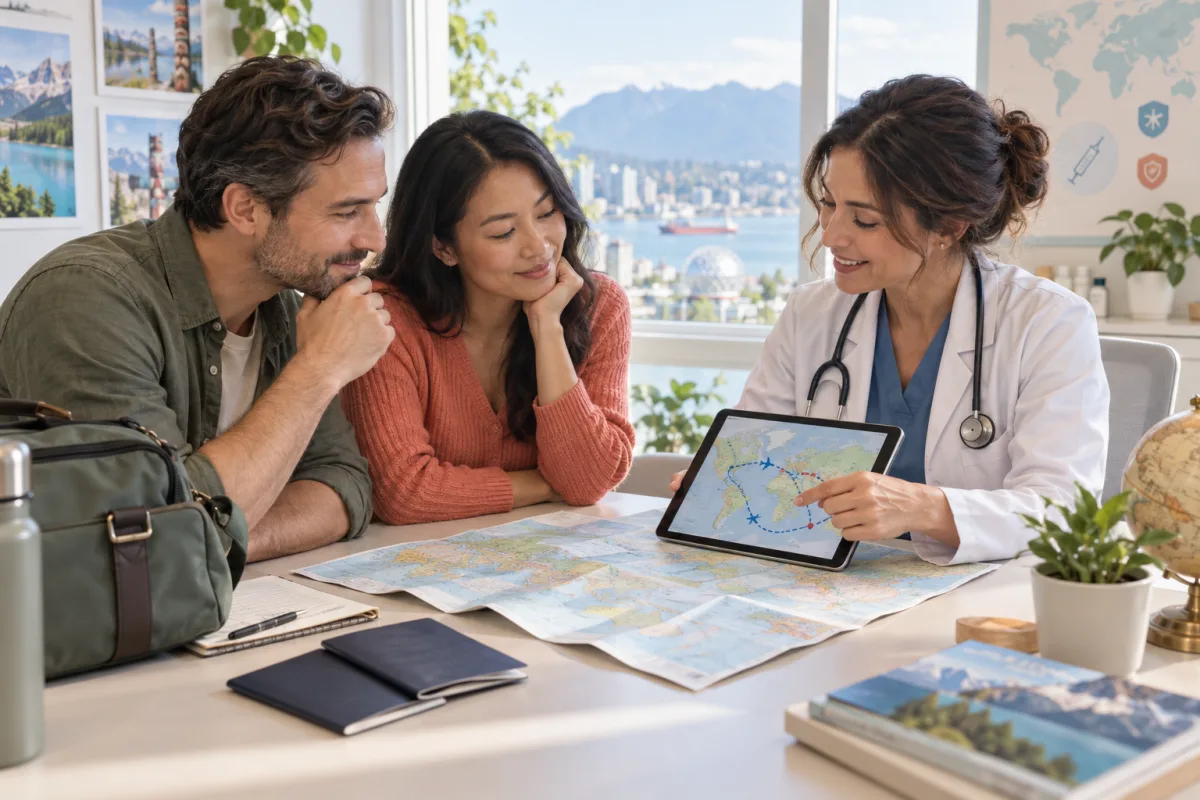 A couple planning international travel with a physician